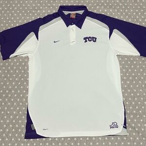Nike Dri-Fit TCU Horned Frogs Polo Shirt Men’s Large Purple White Team Nike Vtg